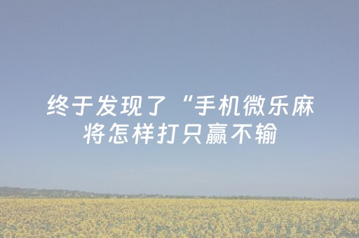 终于发现了“手机微乐麻将怎样打只赢不输（专用辅牌神器免安装）