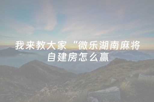 我来教大家“微乐湖南麻将自建房怎么赢（助赢神器通用版）