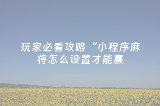 玩家必看攻略“小程序麻将怎么设置才能赢（助赢神器通用版）