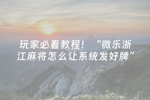 玩家必看教程！“微乐浙江麻将怎么让系统发好牌”（详细开挂教程）-哔哩哔哩
