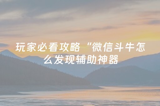 玩家必看攻略“微信斗牛怎么发现辅助神器（专用辅牌神器免安装）