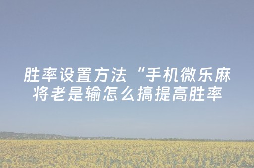胜率设置方法“手机微乐麻将老是输怎么搞提高胜率”（详细透视教程）-哔哩哔哩