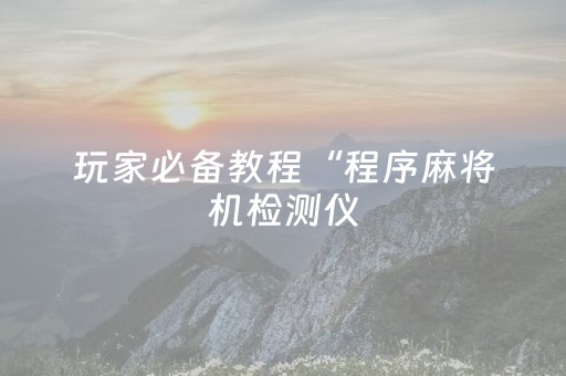 玩家必备教程“程序麻将机检测仪（专用辅牌神器免安装）