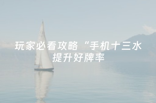 玩家必看攻略“手机十三水提升好牌率（专用辅牌神器免安装）