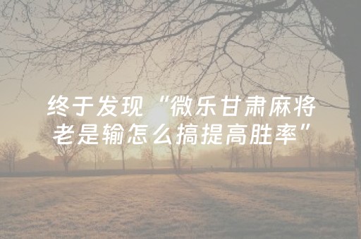 终于发现“微乐甘肃麻将老是输怎么搞提高胜率”（详细透视教程）-哔哩哔哩