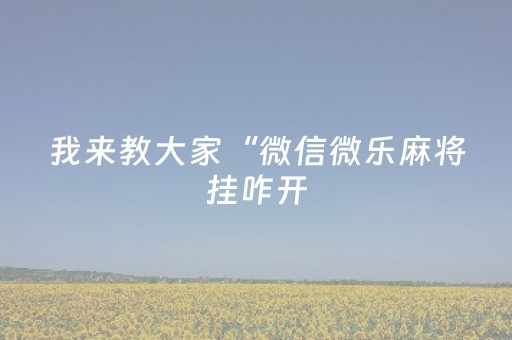 我来教大家“微信微乐麻将挂咋开（专用辅牌神器免安装）