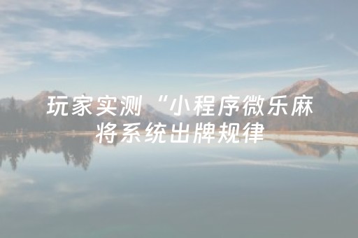 玩家实测“小程序微乐麻将系统出牌规律（专用辅牌神器免安装）
