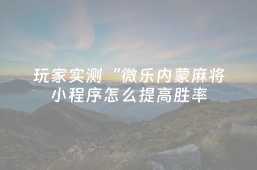 玩家实测“微乐内蒙麻将小程序怎么提高胜率（助赢神器通用版）