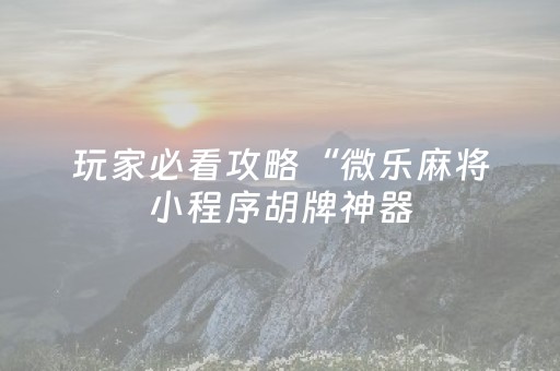玩家必看攻略“微乐麻将小程序胡牌神器（专用辅牌神器免安装）