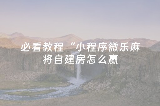 必看教程“小程序微乐麻将自建房怎么赢（助赢神器通用版）