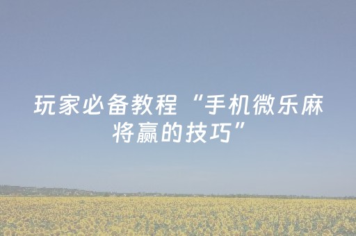 玩家必备教程“手机微乐麻将赢的技巧”（详细透视教程）-哔哩哔哩