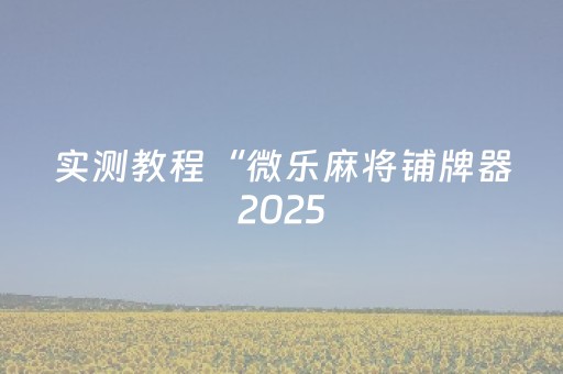实测教程“微乐麻将铺牌器2025（专用辅牌神器免安装）