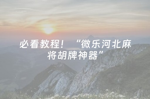 必看教程！“微乐河北麻将胡牌神器”（详细透视教程）-哔哩哔哩