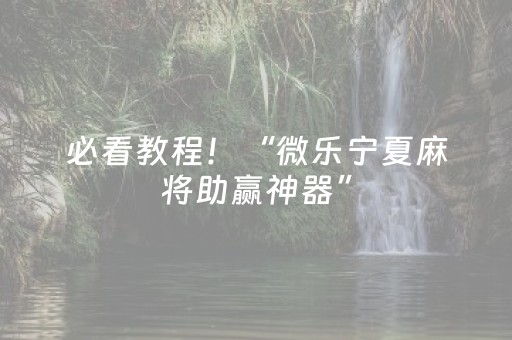 必看教程！“微乐宁夏麻将助赢神器”（详细透视教程）-哔哩哔哩