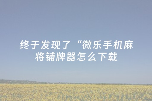 终于发现了“微乐手机麻将铺牌器怎么下载（专用辅牌神器免安装）