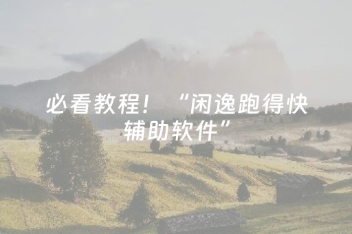 必看教程！“闲逸跑得快辅助软件”（详细透视教程）-哔哩哔哩