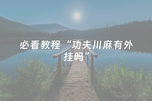 必看教程“功夫川麻有外挂吗”（详细透视教程）-哔哩哔哩
