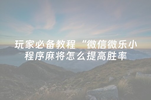 玩家必备教程“微信微乐小程序麻将怎么提高胜率（专用辅牌神器免安装）