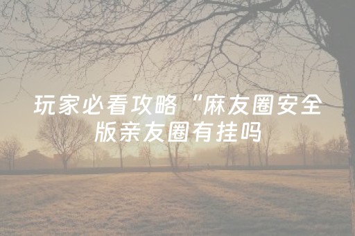 玩家必看攻略“麻友圈安全版亲友圈有挂吗（助赢神器通用版）