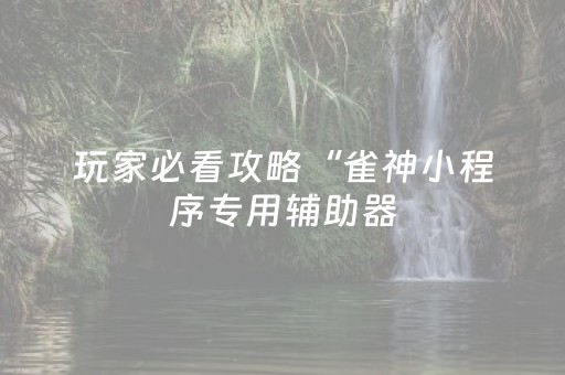 玩家必看攻略“雀神小程序专用辅助器（专用辅牌神器免安装）