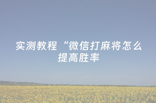 实测教程“微信打麻将怎么提高胜率（助赢神器通用版）