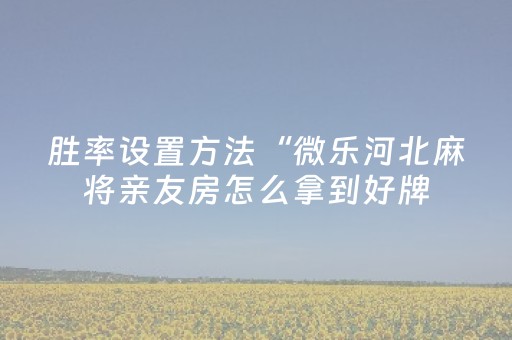 胜率设置方法“微乐河北麻将亲友房怎么拿到好牌（专用辅牌神器免安装）