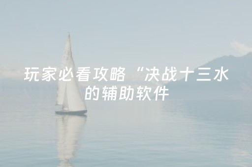 玩家必看攻略“决战十三水的辅助软件（助赢神器通用版）