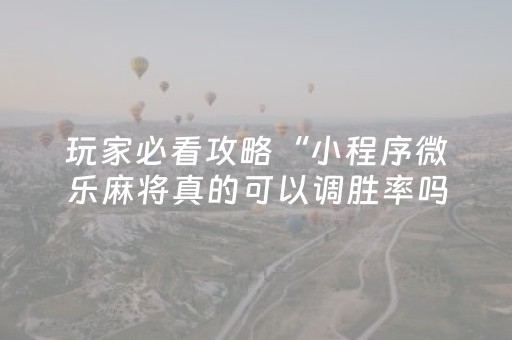 玩家必看攻略“小程序微乐麻将真的可以调胜率吗（专用辅牌神器免安装）