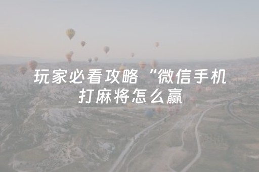 玩家必看攻略“微信手机打麻将怎么赢（助赢神器通用版）