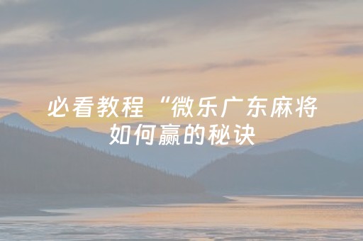 必看教程“微乐广东麻将如何赢的秘诀（助赢神器通用版）