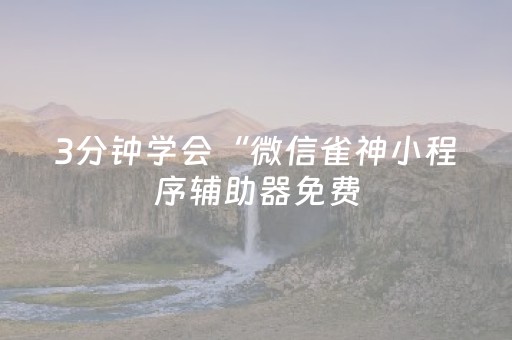 3分钟学会“微信雀神小程序辅助器免费（专用辅牌神器免安装）