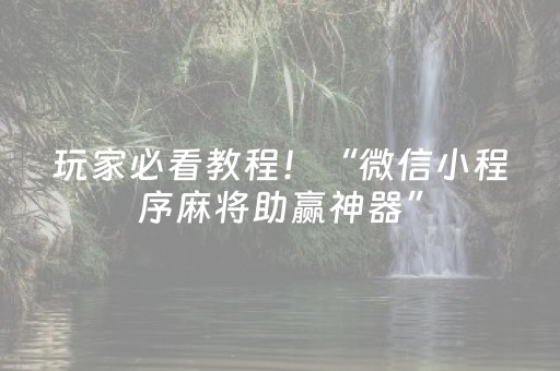 玩家必看教程！“微信小程序麻将助赢神器”（详细透视教程）-哔哩哔哩