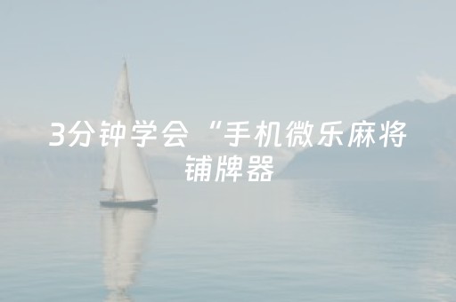 3分钟学会“手机微乐麻将铺牌器（专用辅牌神器免安装）