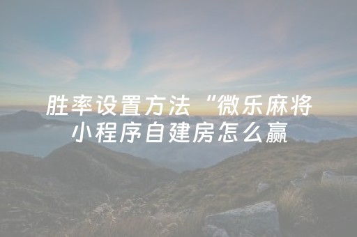胜率设置方法“微乐麻将小程序自建房怎么赢（助赢神器通用版）