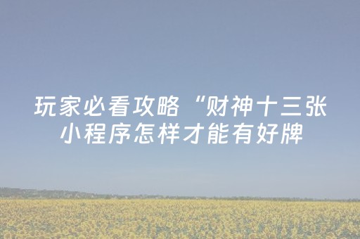 玩家必看攻略“财神十三张小程序怎样才能有好牌（专用辅牌神器免安装）