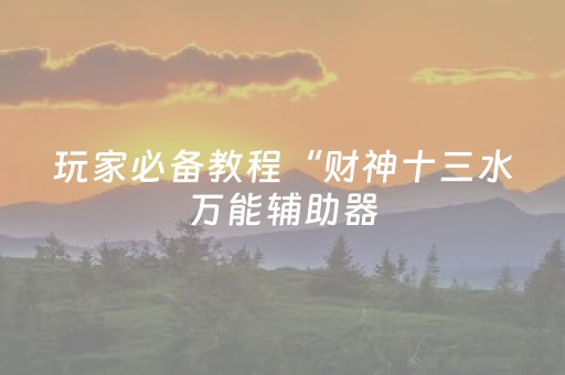 玩家必备教程“财神十三水万能辅助器（助赢神器通用版）