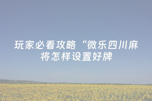 玩家必看攻略“微乐四川麻将怎样设置好牌（专用辅牌神器免安装）