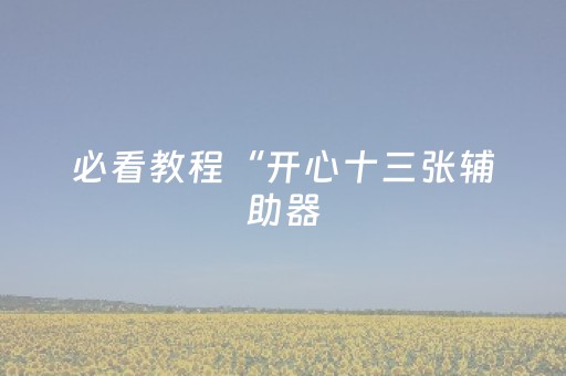 必看教程“开心十三张辅助器（助赢神器通用版）