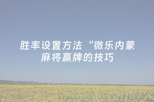 胜率设置方法“微乐内蒙麻将赢牌的技巧（专用辅牌神器免安装）
