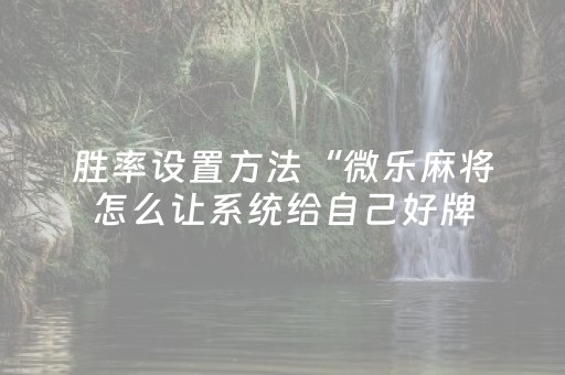 胜率设置方法“微乐麻将怎么让系统给自己好牌（专用辅牌神器免安装）