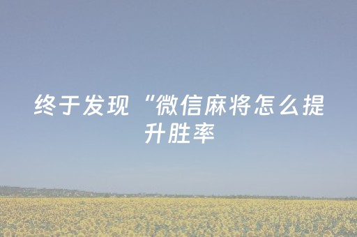 终于发现“微信麻将怎么提升胜率（助赢神器通用版）