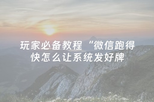 玩家必备教程“微信跑得快怎么让系统发好牌（专用辅牌神器免安装）