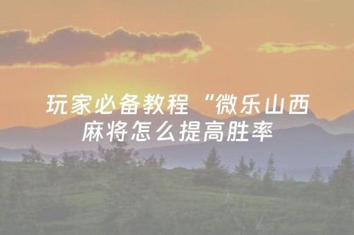 玩家必备教程“微乐山西麻将怎么提高胜率（助赢神器通用版）