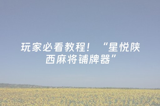 玩家必看教程！“星悦陕西麻将铺牌器”（详细开挂教程）-哔哩哔哩