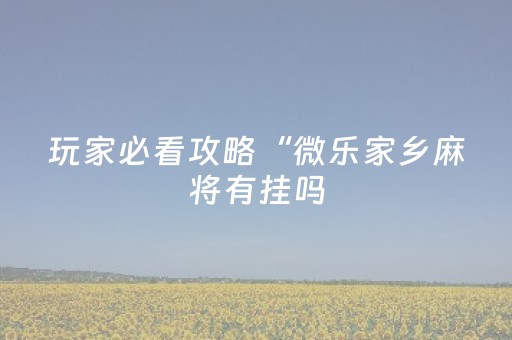 玩家必看攻略“微乐家乡麻将有挂吗（专用辅牌神器免安装）