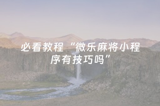 必看教程“微乐麻将小程序有技巧吗”（详细透视教程）-哔哩哔哩