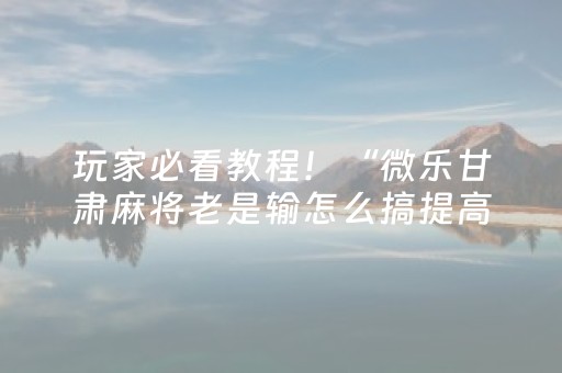 玩家必看教程！“微乐甘肃麻将老是输怎么搞提高胜率”（详细辅助教程）-哔哩哔哩