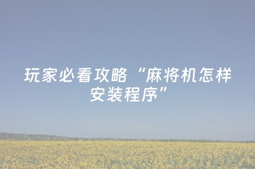 玩家必看攻略“麻将机怎样安装程序”（详细透视教程）-哔哩哔哩