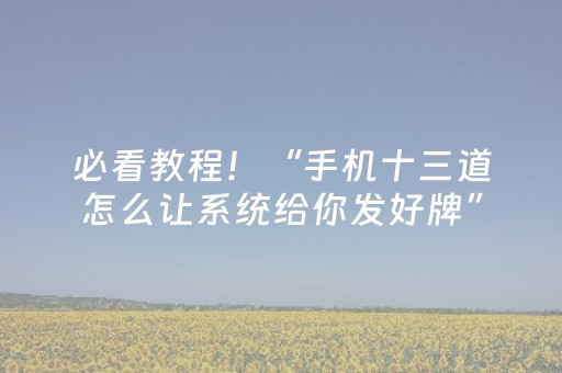 必看教程！“手机十三道怎么让系统给你发好牌”（详细辅助教程）-哔哩哔哩