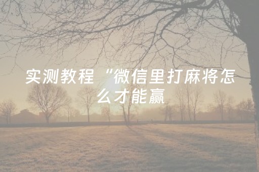 实测教程“微信里打麻将怎么才能赢（助赢神器通用版）